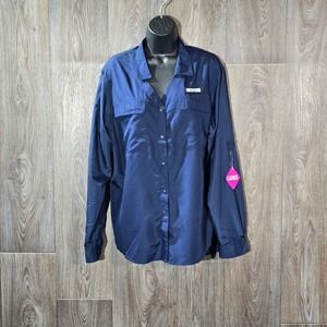 HABIT Pike Pier‎ L S Shirt Navy Blue Women's XL Long Sleeve Button Up